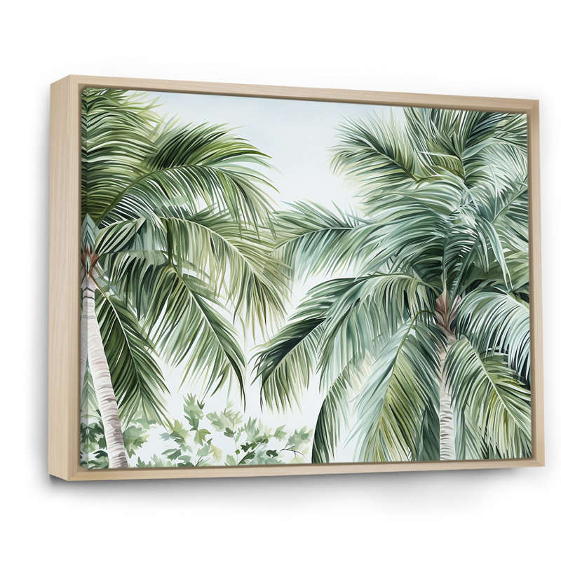 Palmiers sur la plage, impression sur toile, Cadre naturel flottant, H 12 po x l 20 po x P 1 po