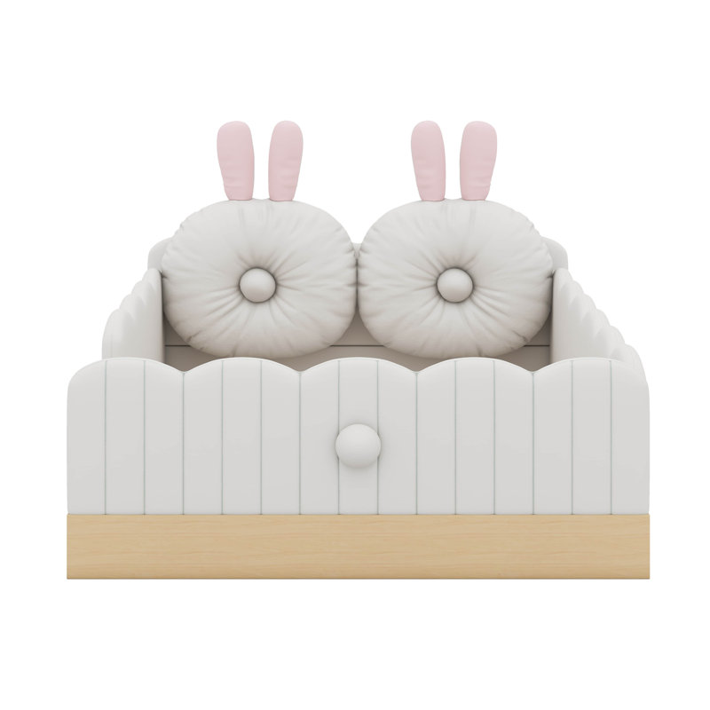 Mignon lit plateforme tapissier simple avec coussins et sacs de rangement, Beige