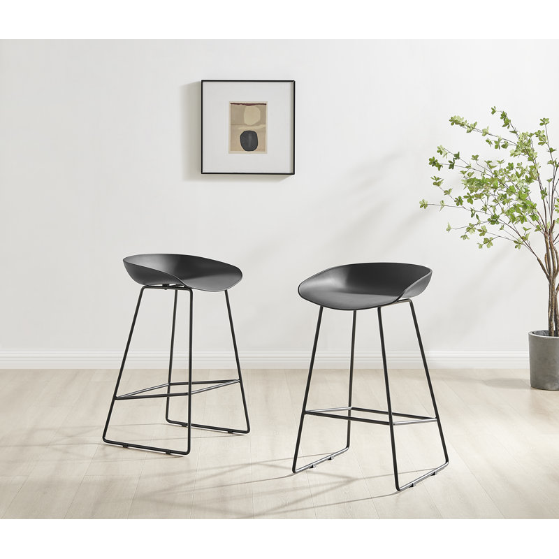 Lotti Elegant & Minimalist Moulded Plastic Kitchen Breakfast Bar Stool - Modern Sleek Design, Black, Black
