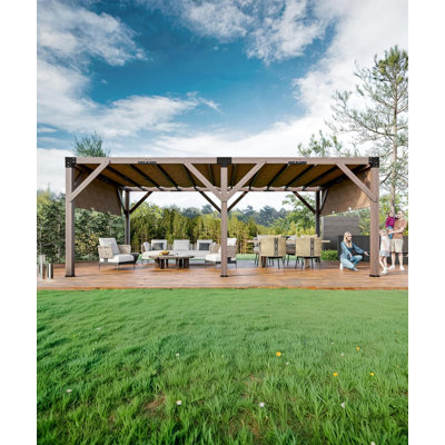 12x20 FT Cedar Pergola with Adjustable Canopy, Solid Wood Structure for Deck, Garden & Backyard