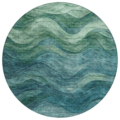 Tapis d'extérieur rond bleu et vert 8 pi