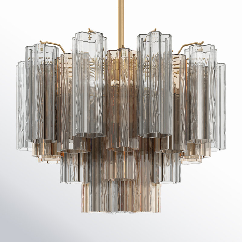 Arras Dimmable Tiered Chandelier, Aged Brass, Gray/Yellow, 14" H x 19.75" W x 19.75" D