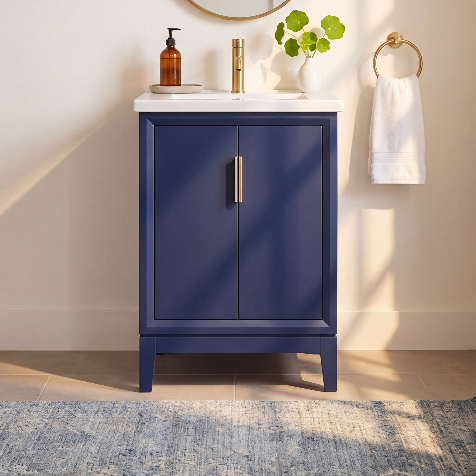 Finck 24.2'' Single Bathroom Vanity, Monarch Blue, Gold