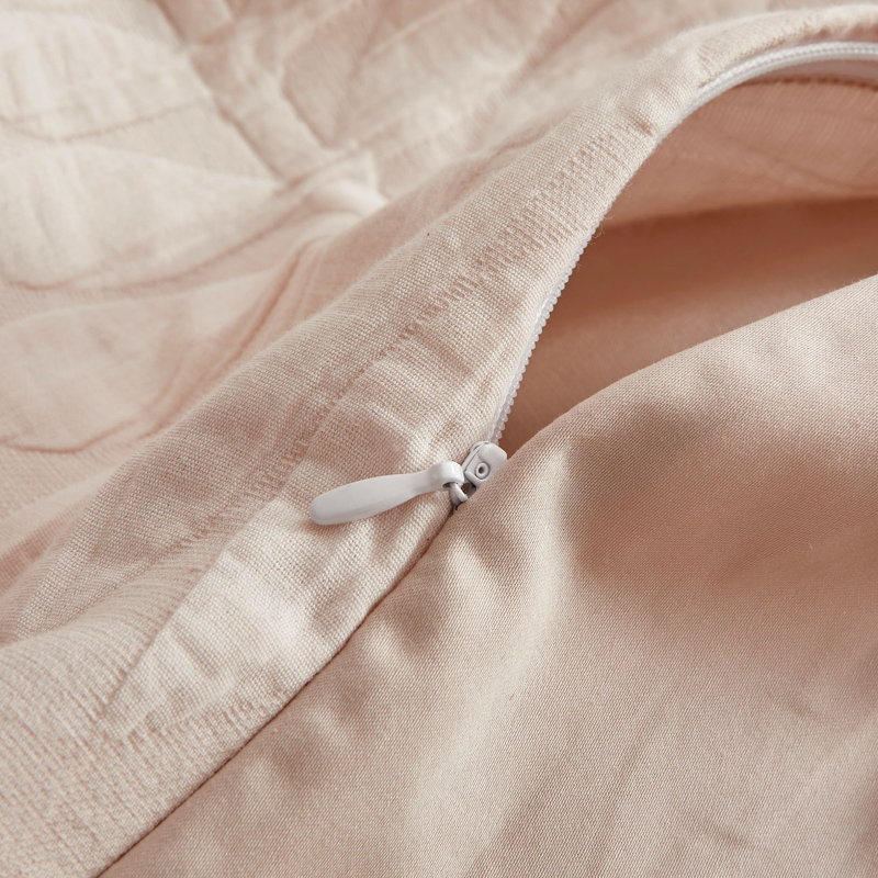 Ensemble de housse de couette pour grand lit en coton - Motif de feuille tissé CASpian, 100% coton matelassé respirant, dossier en satin 300TC, lavable à la machine - 3 couleurs
