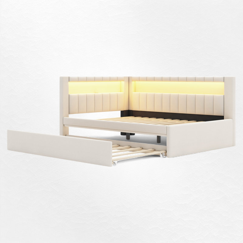 Upholstered Daybed With Drawer, Full/Double, White