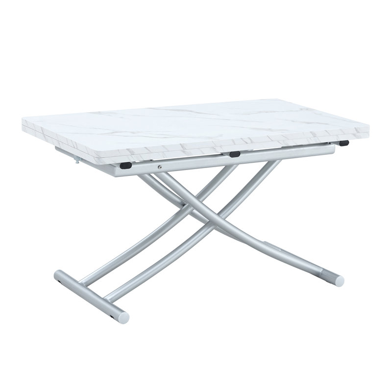 Multifunctional Folding Desk with Faux Marble Top & Adjustable Height
