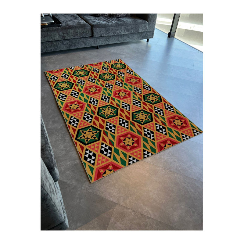 Tapis décoratif moderne à motif géométrique triangulaire vert, Tapis de couloir 3 pi 3 po x 6 pi 7 po inclus