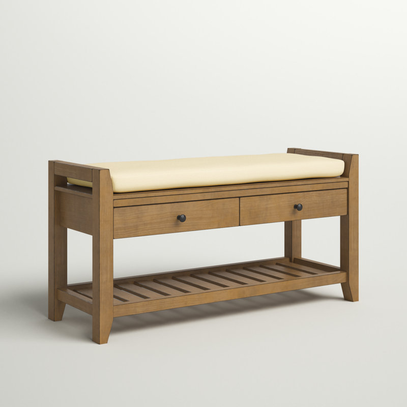 Alexandria Wood Storage Bench, Shoe Rack with Cushioned Seat and Drawers, Multipurpose Entryway Storage Bench, Old Pine