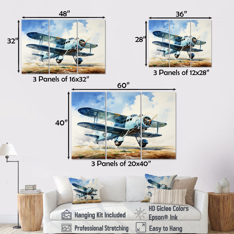«Soaring Plane Through The Sky», ensemble d'art sur toile, H 32 po x l 48 po x P 1 po