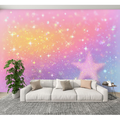 Peel and Stick Wallpaper Rainbow fantasy stars sparkles Holographic pastel colors Bright Wall Murals 69"H x 96"W Removable PVC Wall Paper Self-Adhesive Wall Decor for Bedroom Living Room Home Office