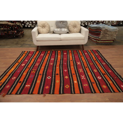 Tapis rayé en laine 6 x 8