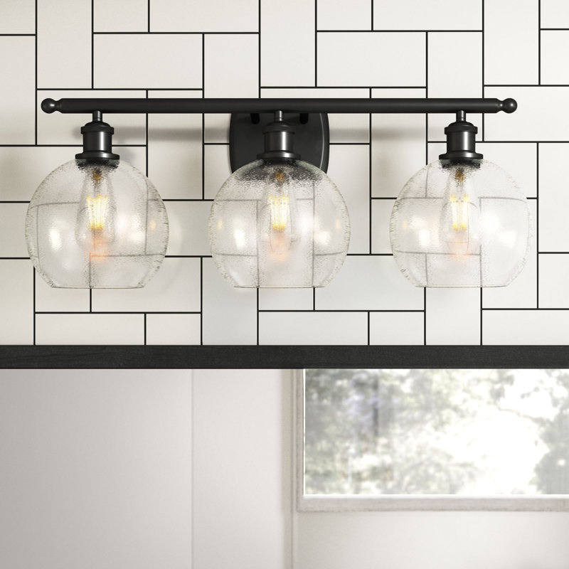Baptista 3 - Light Dimmable Vanity Light, Matte Black, 6 Watt Vinage LED Bulb, Cased Matte White