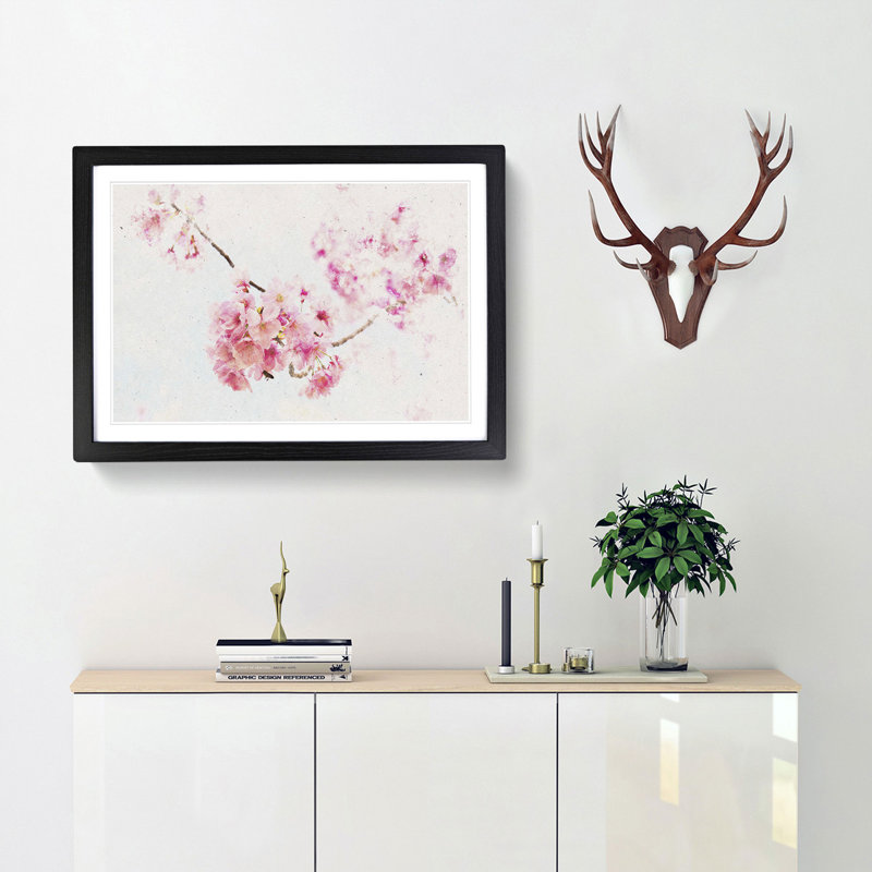 Pink Sakura Blossom Tree in Bloom - Picture Frame Graphic Art Print, Black Framed, 24cm H x 33cm W x 2cm D