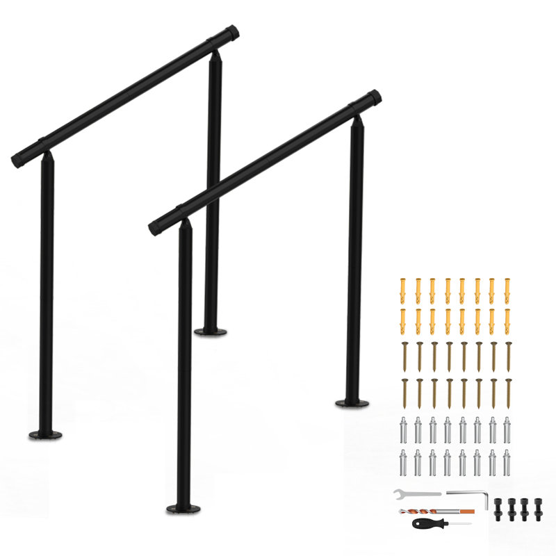 Ensemble de 2 rampes d'escalier pour marches extérieures / intérieures, ensemble de rampes en métal noir pour 1 à 4 marches