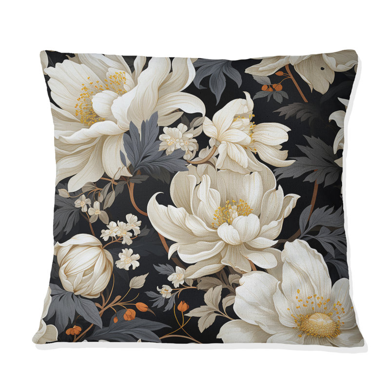 Coussin White Peony Paradise II - imprimé floral, H 18 po x l 18 po