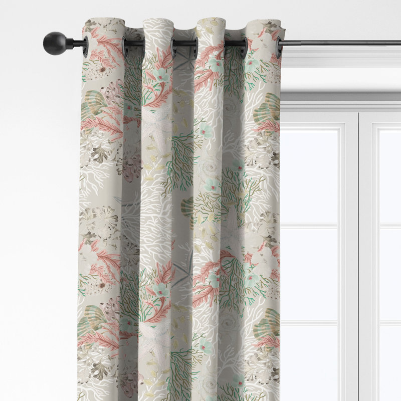 Under The Sea Coral Cotton Grommet Top Drapery Panel Set of 2, 50" W  x 156" L