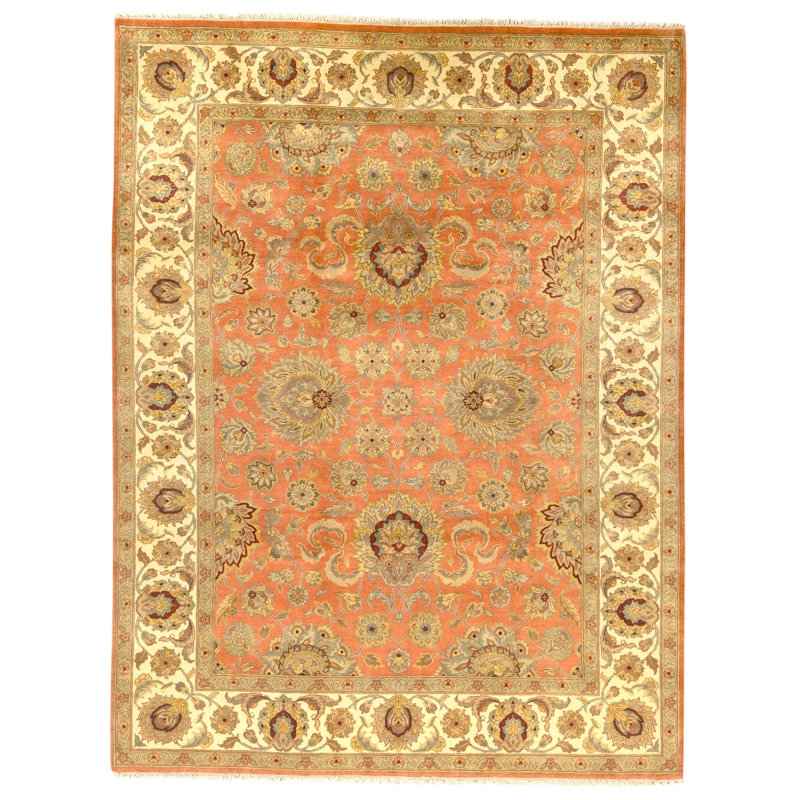 Tapis rouille et crème noué à la main de haute qualité