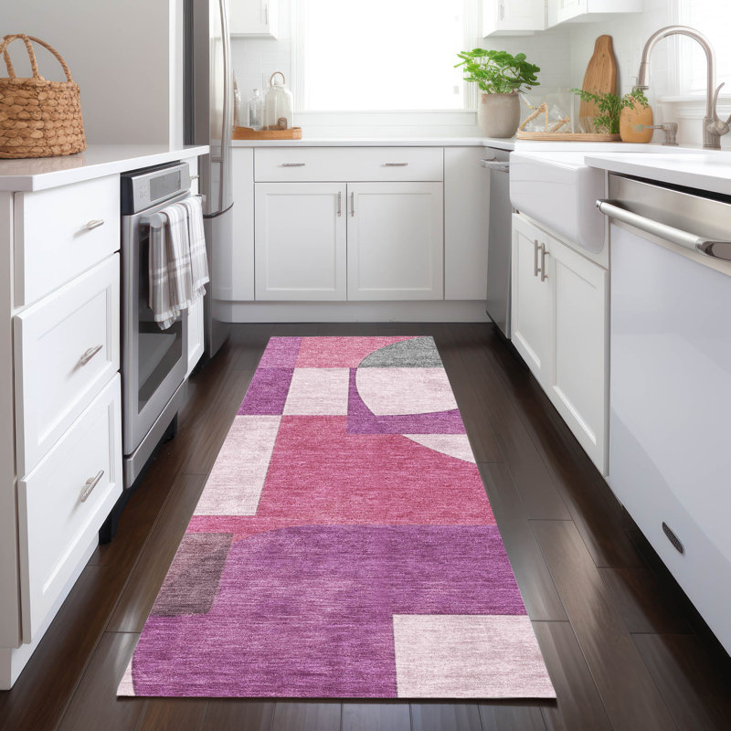 Machine Washable Indoor/Outdoor Cinead ACN1692 Blush Rug, Runner 2'3" x 7'6"