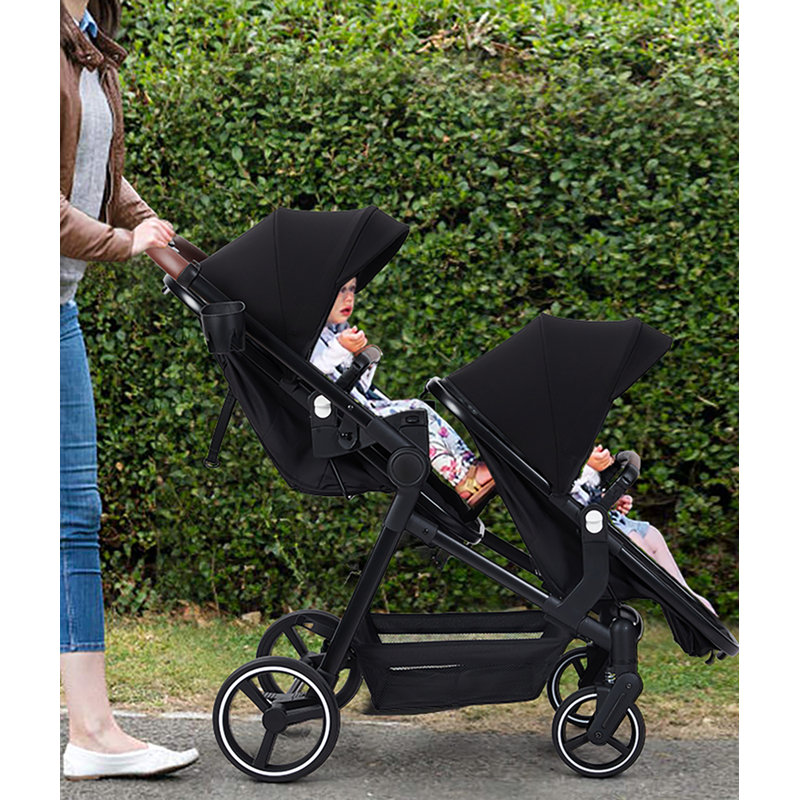 Foldable Double Stroller Track Tandem Stroller For Infant And Toddler