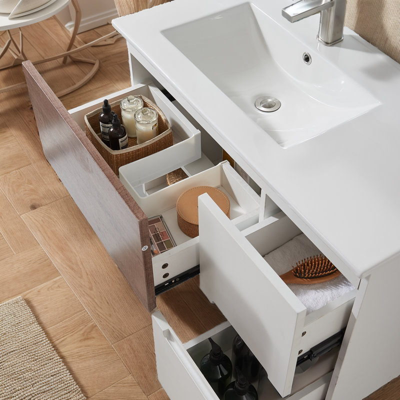 Ensemble de meuble-lavabo mural moderne et élégant de 36 po de couleur grain de bois gris