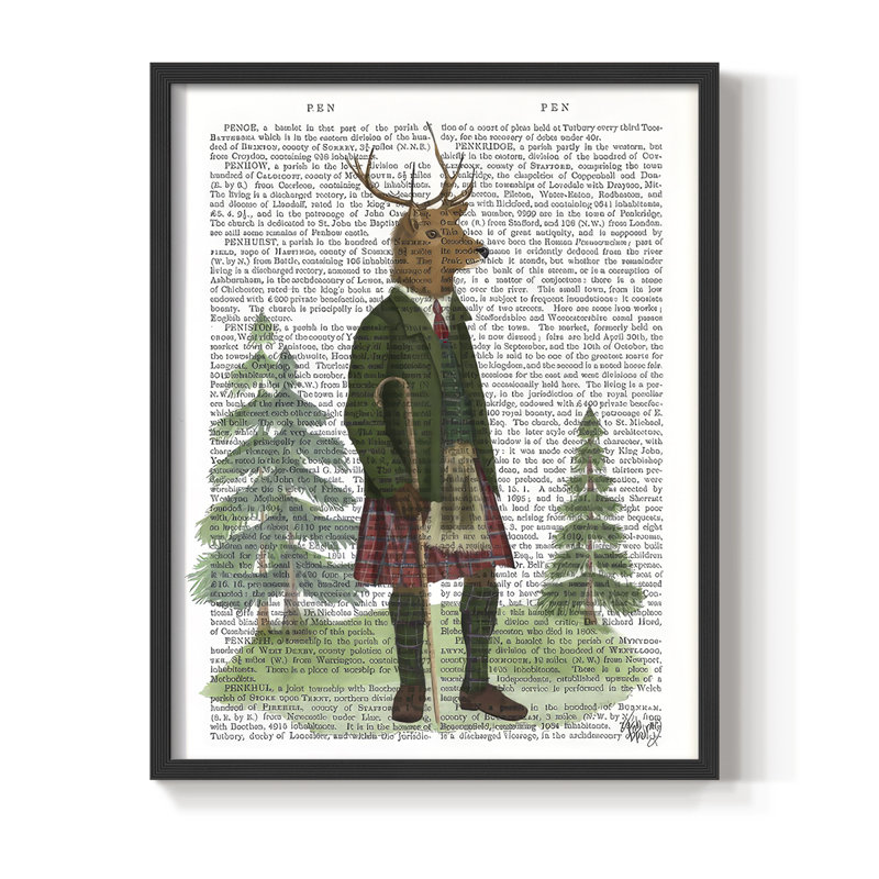 Scottish Deer Alistair McStag, Full, Book Print Framed Print - Solid Wood, 11" H x 9" W, Black
