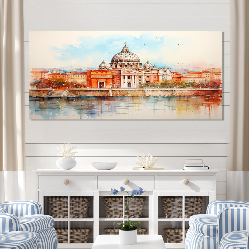Art mural, sérénité I, Rome, H 30 po x l 40 po x P 1,5 po, Cadre de coin blanc fermé