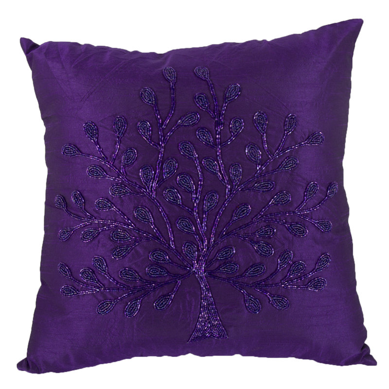 Embroidered Silk Throw Pillow, Purple