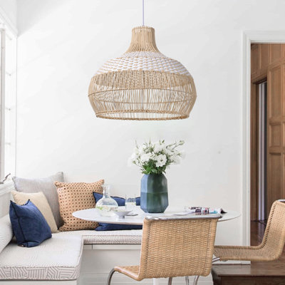 Calpella - Luminaire suspendu en rotin naturel et blanc
