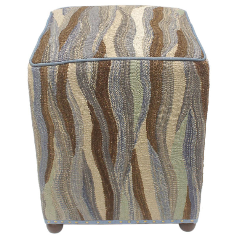 Aprea Upholstered Ottoman, Blue/Beige/Gray/Brown Wool