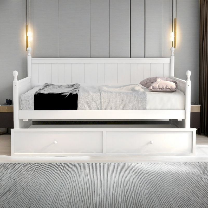 Lit de jour simple en bois avec lit gigogne simple (blanc)