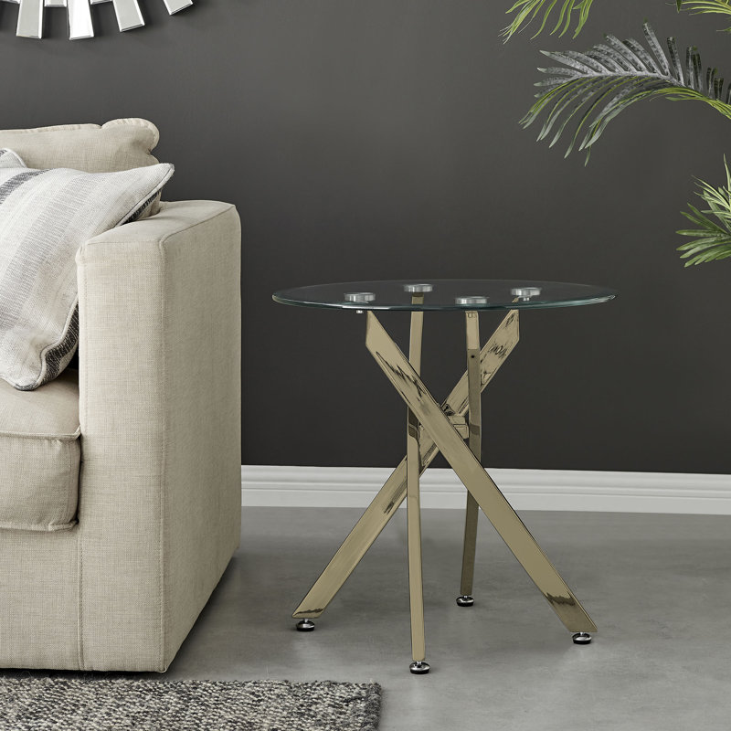 Rantoul Modern Contemporary Glass and Round Small Side Table - Sofa Side Table, Gold