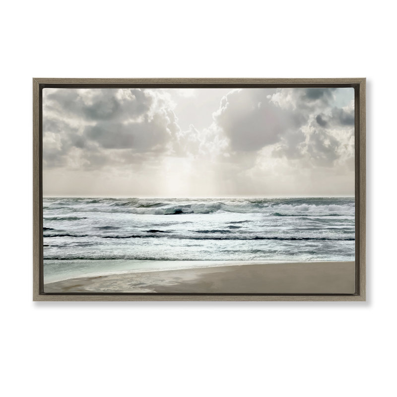 Toile flottante encadrée «Cloudy Sunlight Beach» par Mike Calascibetta, Cadre flottant orme Montalcino, H 17 po x l 25 po