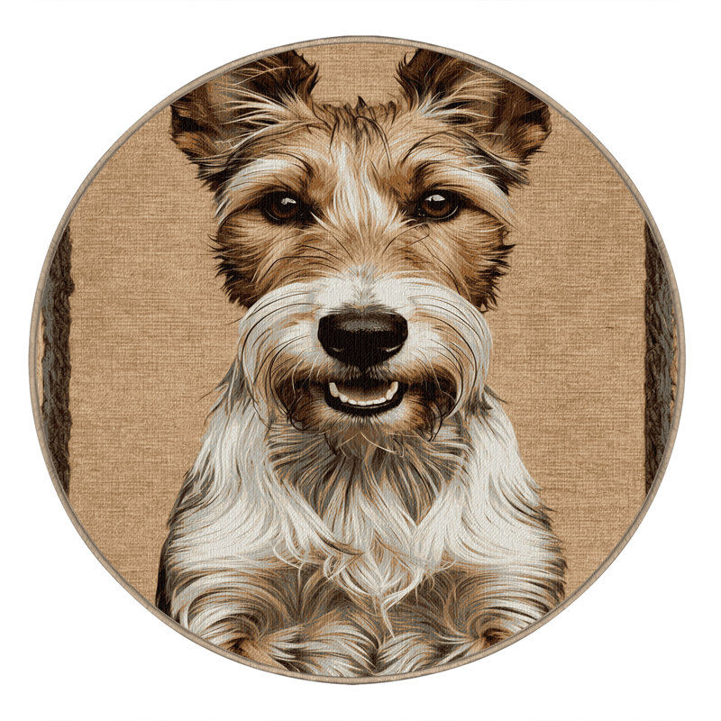 Washable Wire Fox Terrier Dogs Area Rug, Round 5'