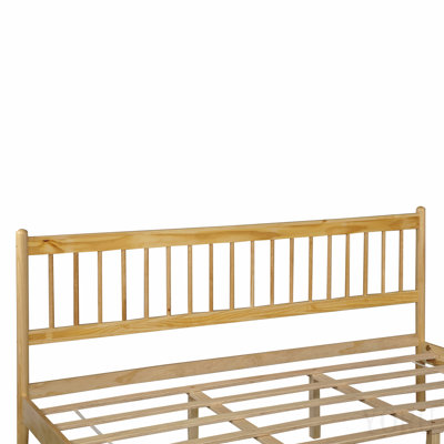 Traditional Style King Size Bed with Headboard and Footboard, Pinewood Bed with Strengthened Bed Frame, Natural