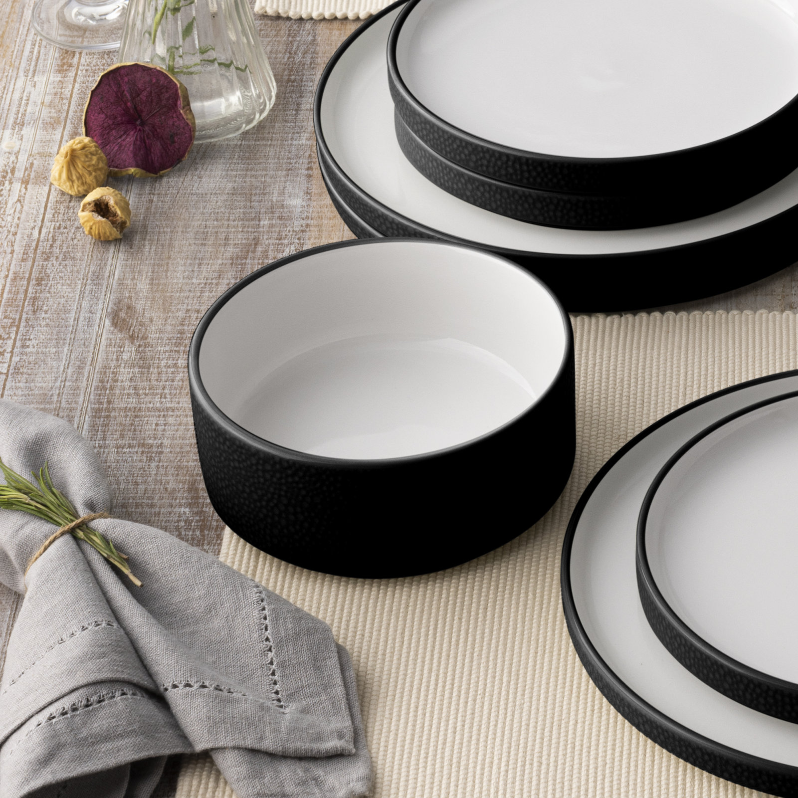 Noritake Colortex Stone Stax Cereal Bowls, 6", 20 Oz., Black