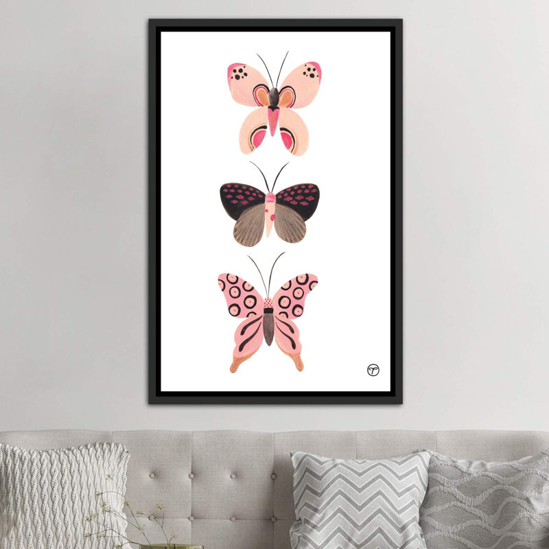 «Butterfly Trio», art encadré, H 26 po x l 18 po x P 1,5 po, Toile avec cadre noir patiné