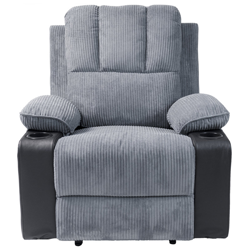 Fauteuil de massage inclinable électrique en velours de 34 po de large Aayansh, Gris, Avec porte-gobelet
