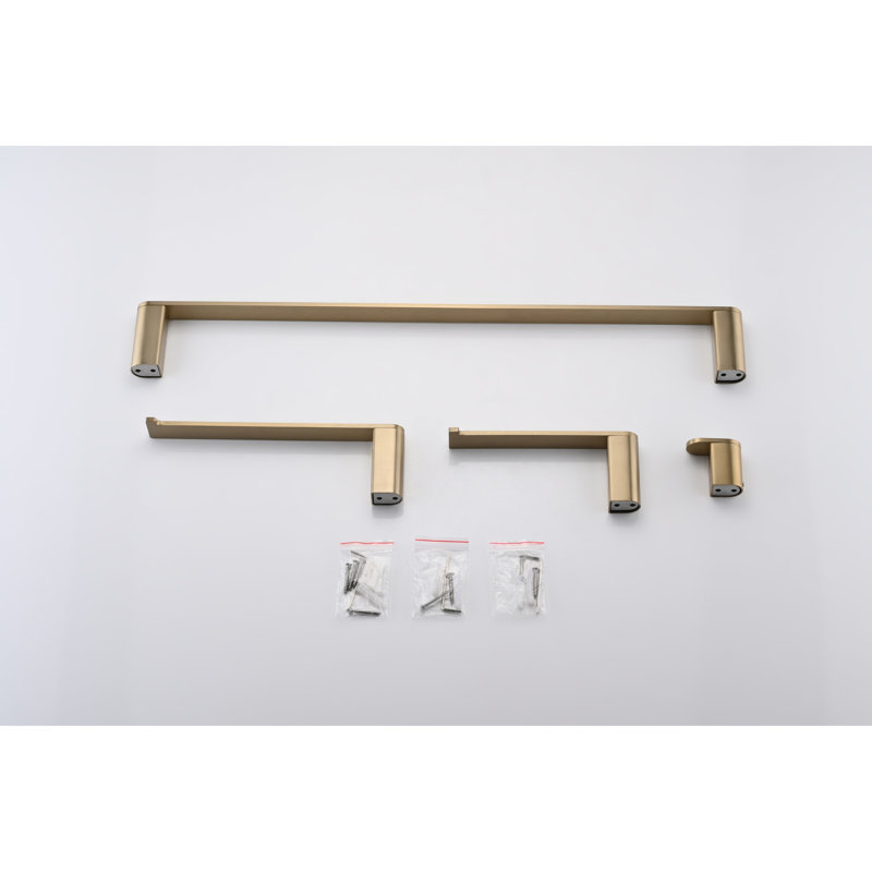 4 accessoires de salle de bain muraux en acier inoxydable avec luminaires dorés brossés