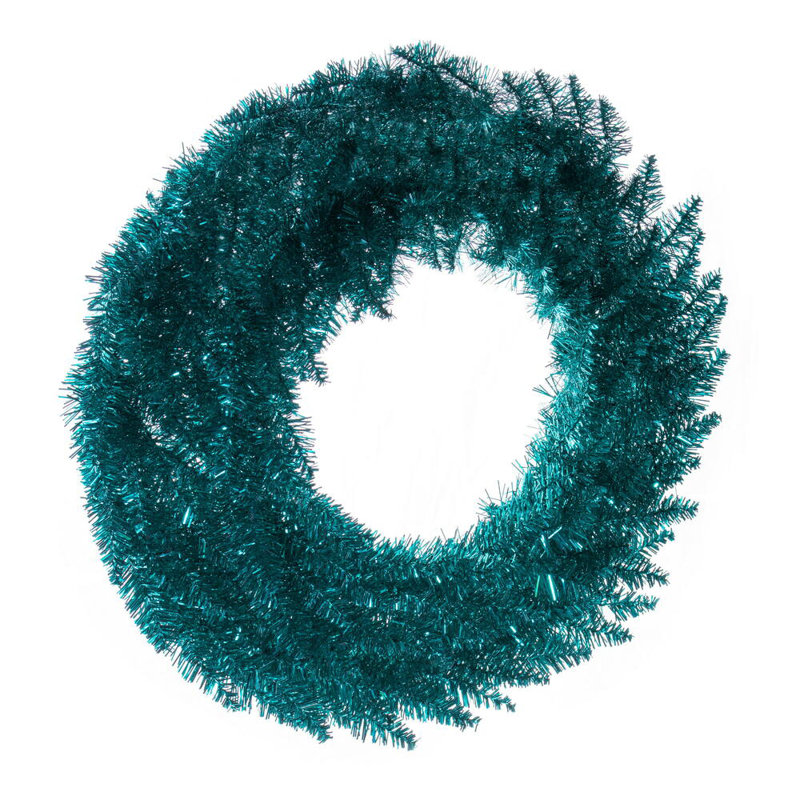 30" Gold Tinsel Artificial UnLit Fir Wreath, 24" H x 24" W, Blue