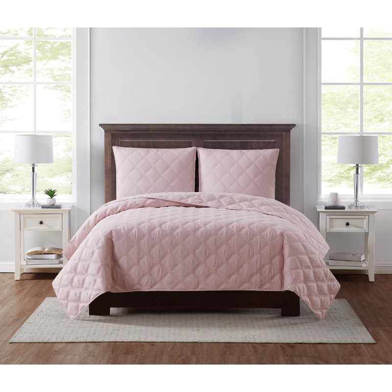 Blush Microfiber King Quilt and Sham Set