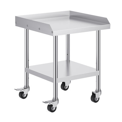 30 Inch Height Stainless Steel Work Table with Wheels and 3-side Baffles, Adjustable Shelf