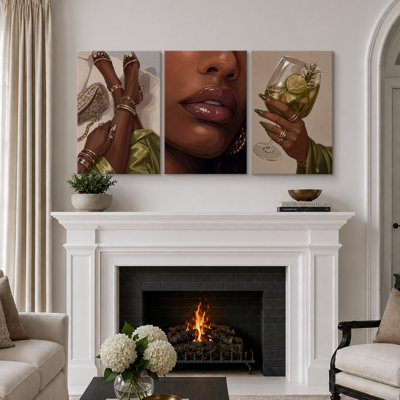 «Glam Fashion Accessoires and Cocktail Art», images de chambre à coucher, impression sur toile encadrée, 3 pièces