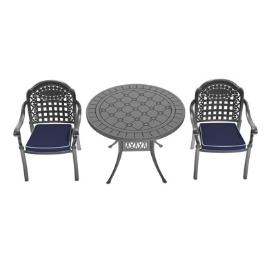 3 Black Cast Aluminum Patio With Cushions - Weather- And Furniture, Stackable, Comfortable Furniture Black, To Harsh Conditions, Outdoor Table