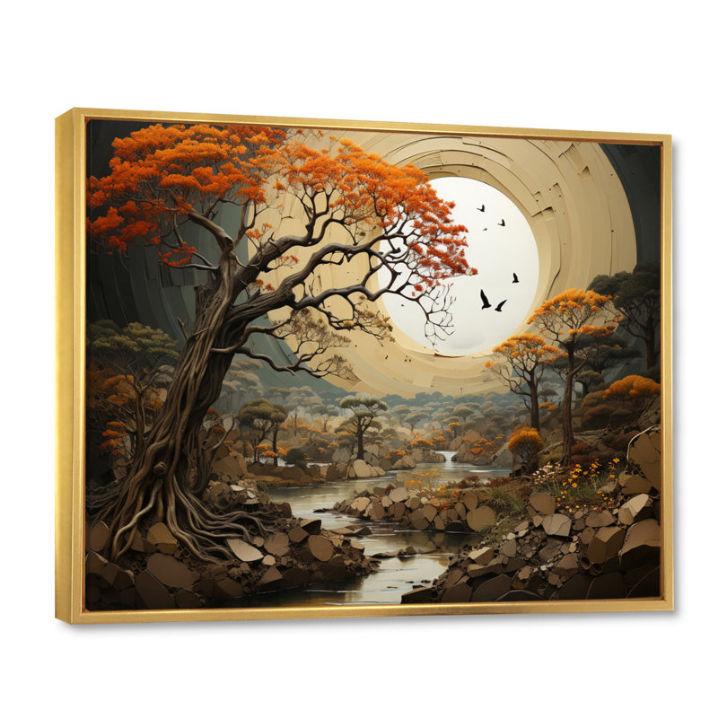 Baobab Tree Harmony III, reproduction d'art sur toile, Cadre flottant doré, H 24 po x l 32 po x P 1 po