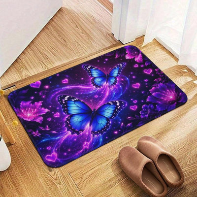 Tapis lavable antidérapant bleu en flanelle Butterfly Blue, 24 x 36 po