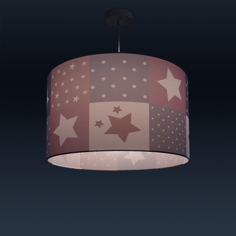 Drum pendant lamp 1-light Caton, 27cm H x 45.5cm W x 45.5cm D, Pink/Grey/Green/White, White