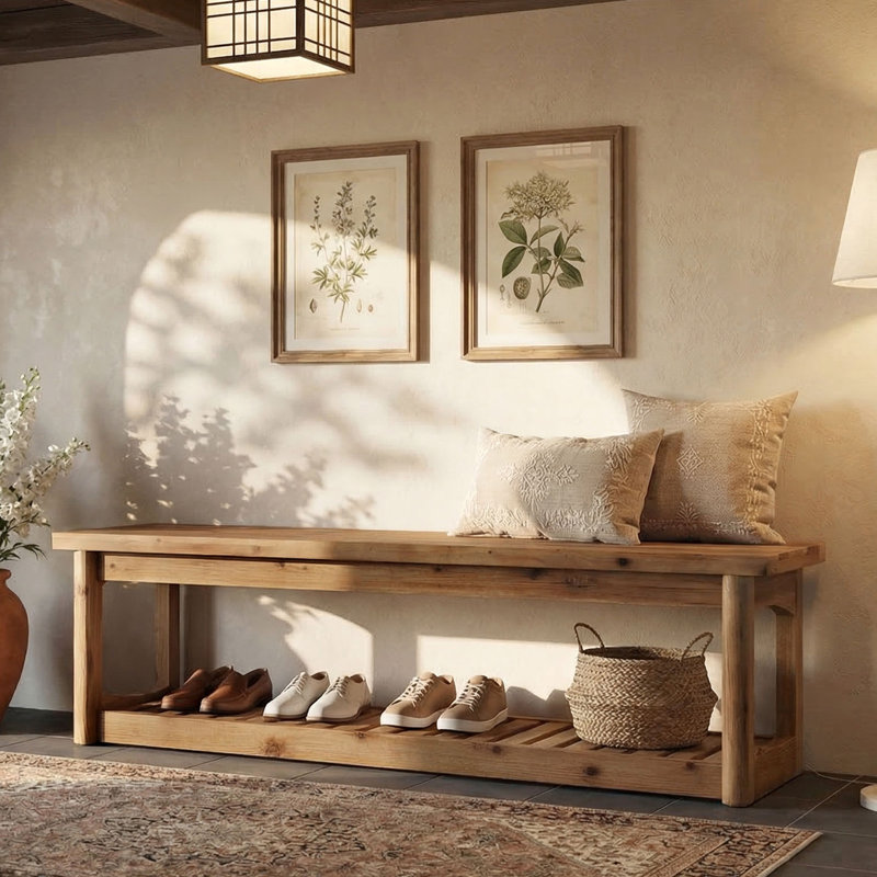 Wood Dining Bench with Storage