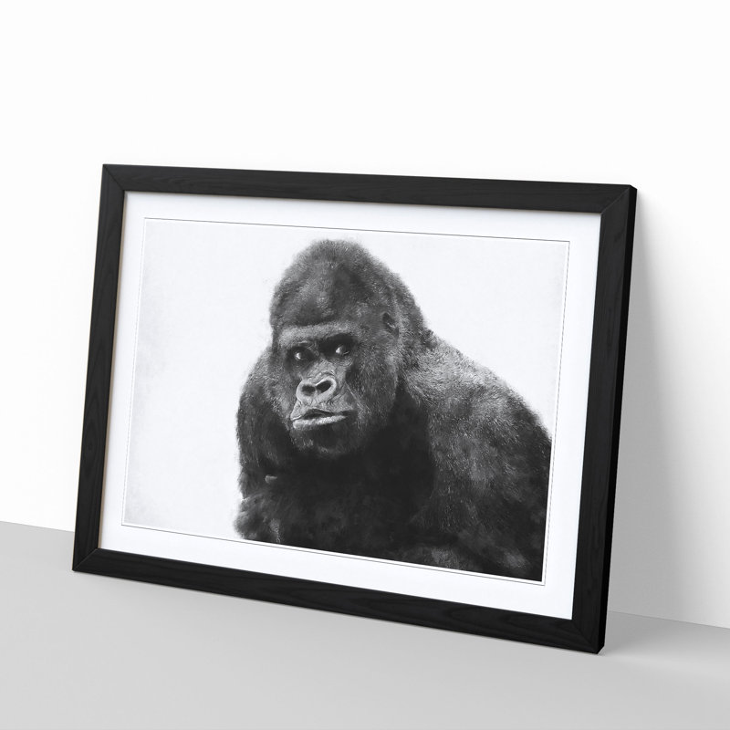 A Silverback Gorilla - Single Picture Frame Painting on MDF, Black, 50cm H x 76cm W x 2cm D