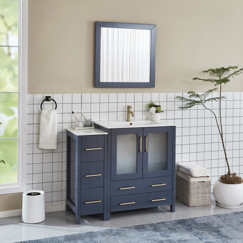  42" Single Bathroom Vanity Set with Mirror, Blue