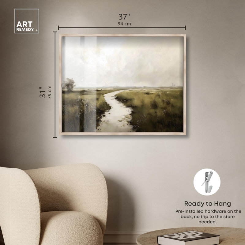 «Grassline Reflections Shadowbox Print» par Art Remedy, H 31 po x l 37 po, Crème, crème